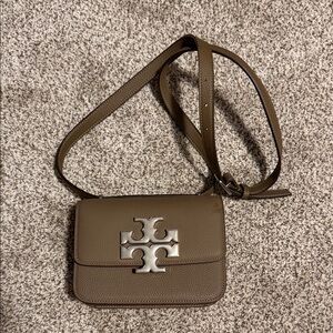 Tory Burch Eleanor Taupe Crossbody Bag with Silver Logo